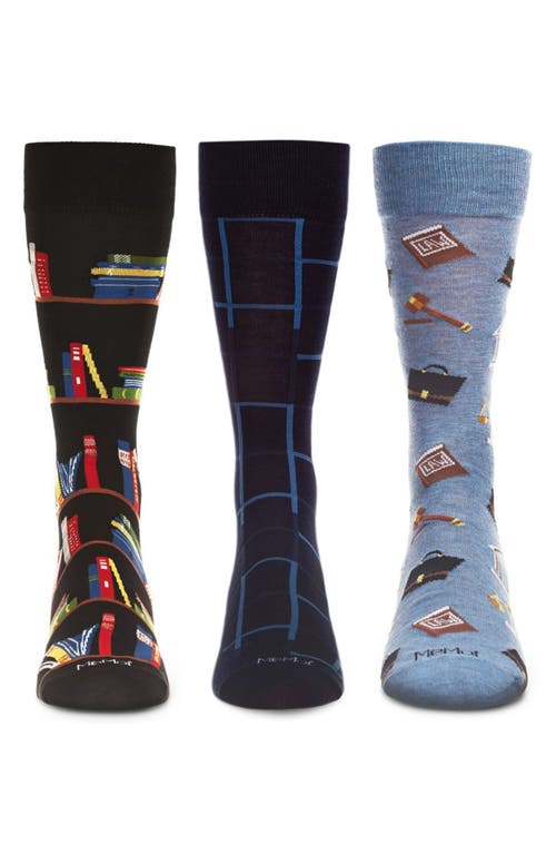 Memoi Professions Assorted 3-pack Crew Socks In Black-black Multi