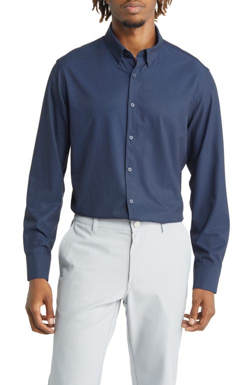 Mizzen+Main Men's Leeward Trim Fit Dot Print Performance Button-Up Shirt in Navy Dot Print