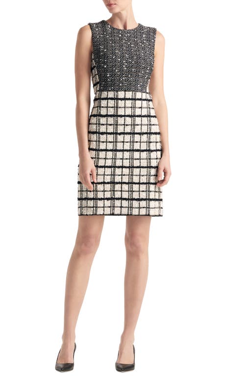 St. John Collection Plaid Sleeveless Tweed Knit Sheath Dress Ecru/Black Multi at Nordstrom,