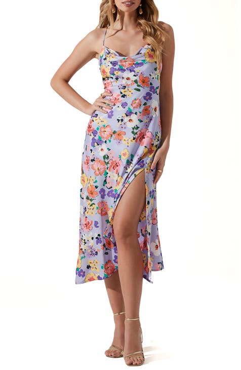 Women's Dress Floral Tie with Backless High Split Slip Dress Holiday Style  Dress