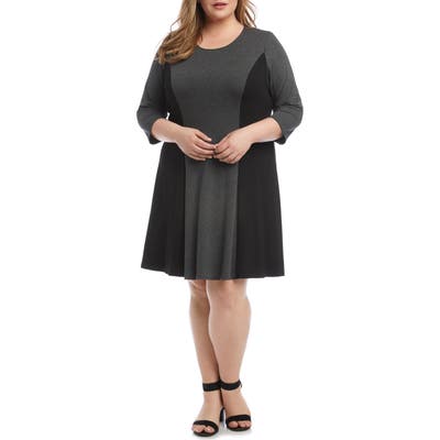 Plus Size Karen Kane Colorblock A-Line Knit Dress, Grey