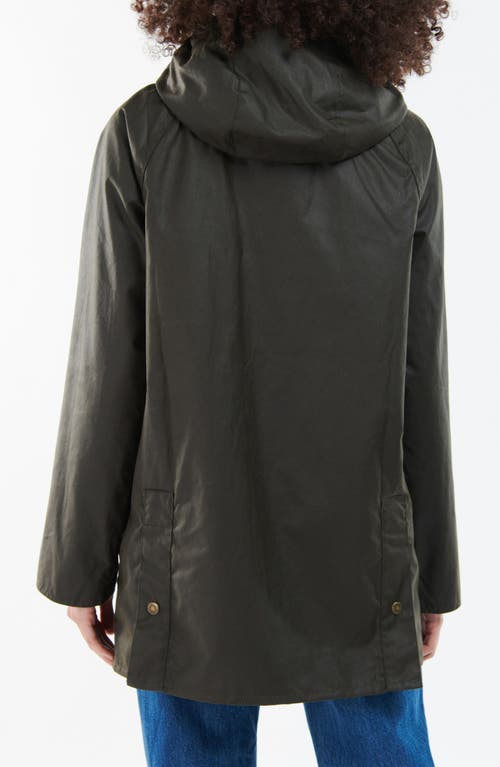 Barbour Highclere Hooded Waxed Jacket In Olive