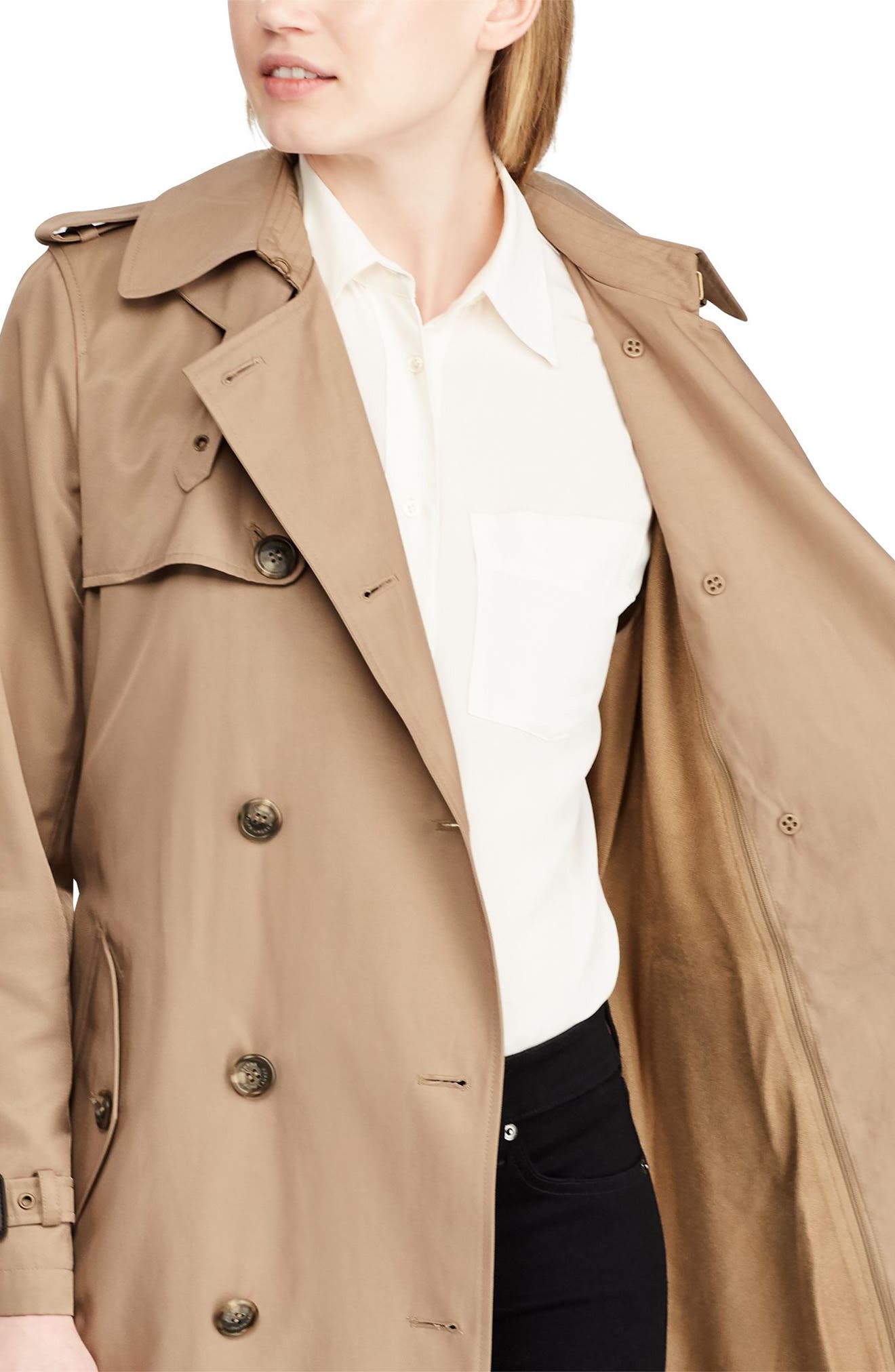 lauren ralph lauren belted hooded single breasted trench coat