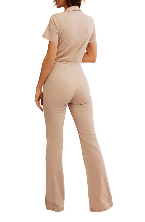 Shop Free People Jayde Denim Flared Jumpsuit In Blushing