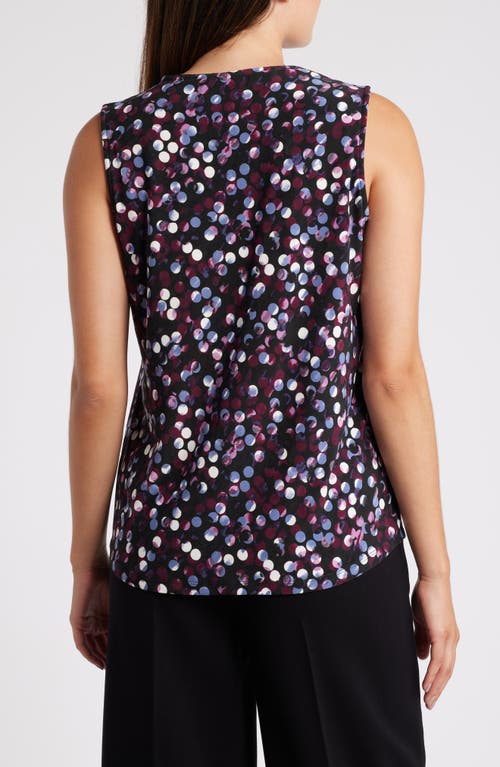 Shop Anne Klein Polka Dot Pleat V-neck Shell In Deep Plum Multi