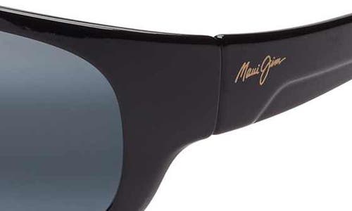 Maui Jim Twin Falls 63mm Polarizedplus2® Gradient Mirrored Oversize Wraparound Sunglasses In Gloss Black Fade/neutral Grey