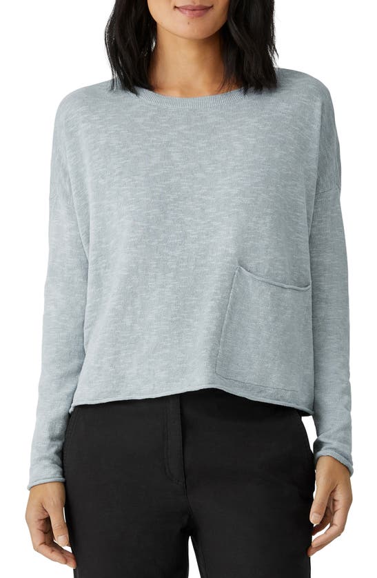 Eileen Fisher Organic Cotton & Linen Slub Pocket Knit Top In Frost