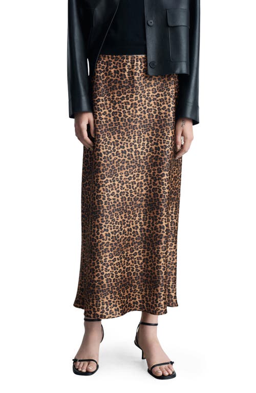 Mango Leopard Print Satin Maxi Skirt In Brown