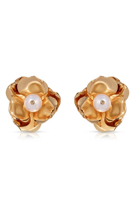 Shop Ettika Cultured Freshwater Pearl Flower Stud Earrings In Gold