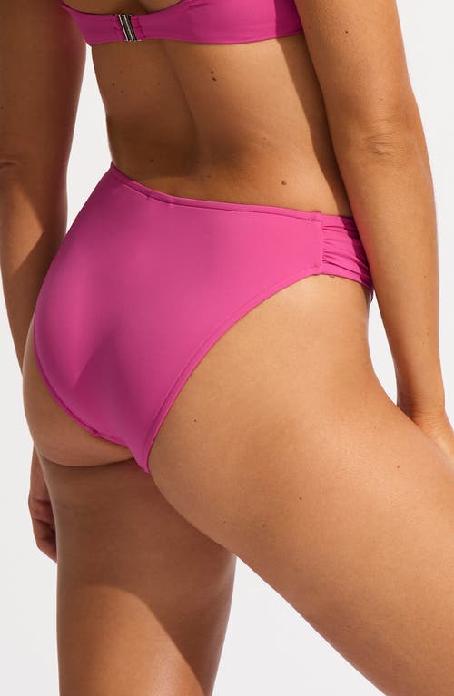 Shop Seafolly Ruched High Cut Bikini Bottoms In Hot Pink