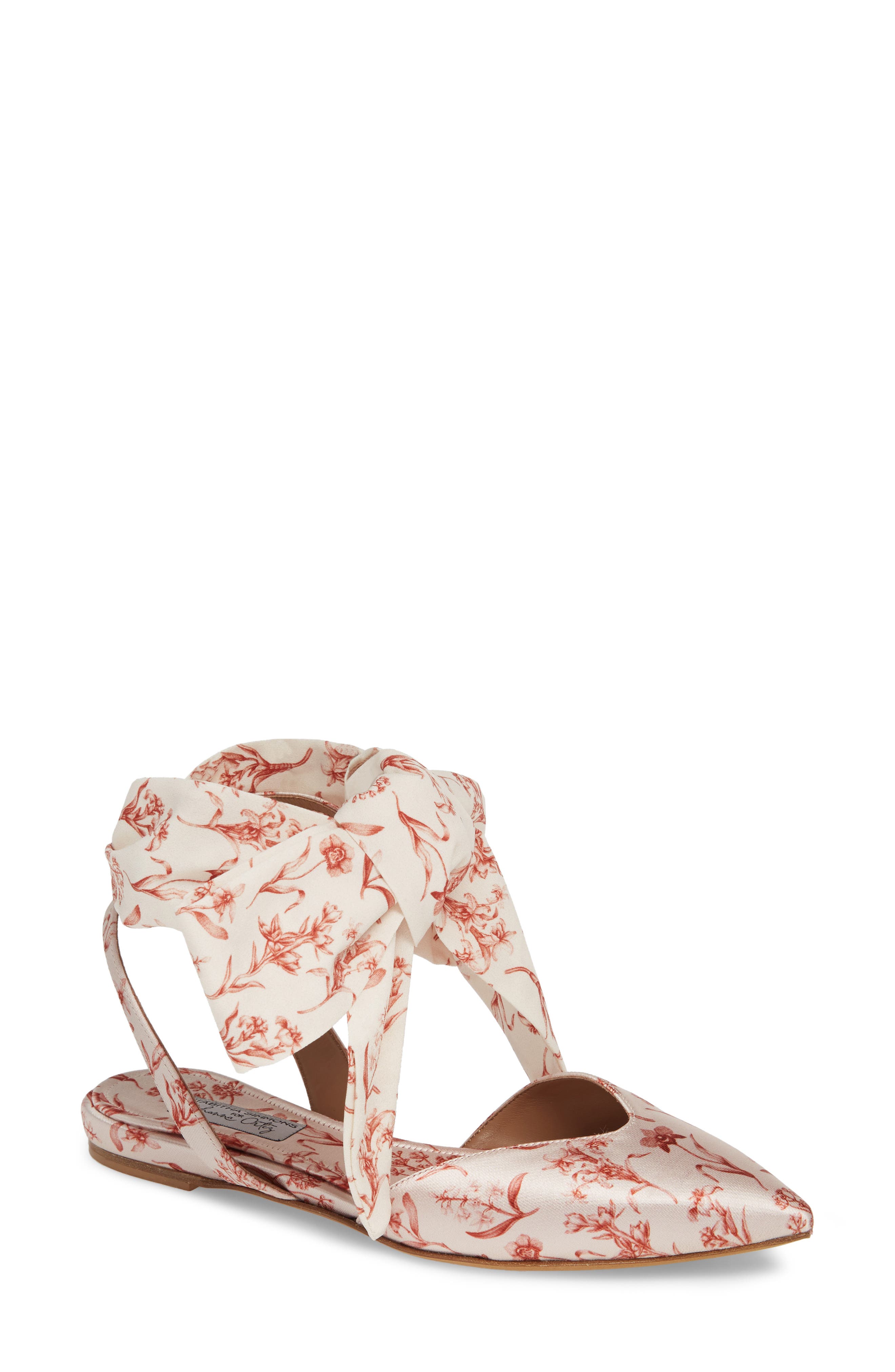 Tabitha Simmons Vera Floral Ankle Wrap Flat, Beige