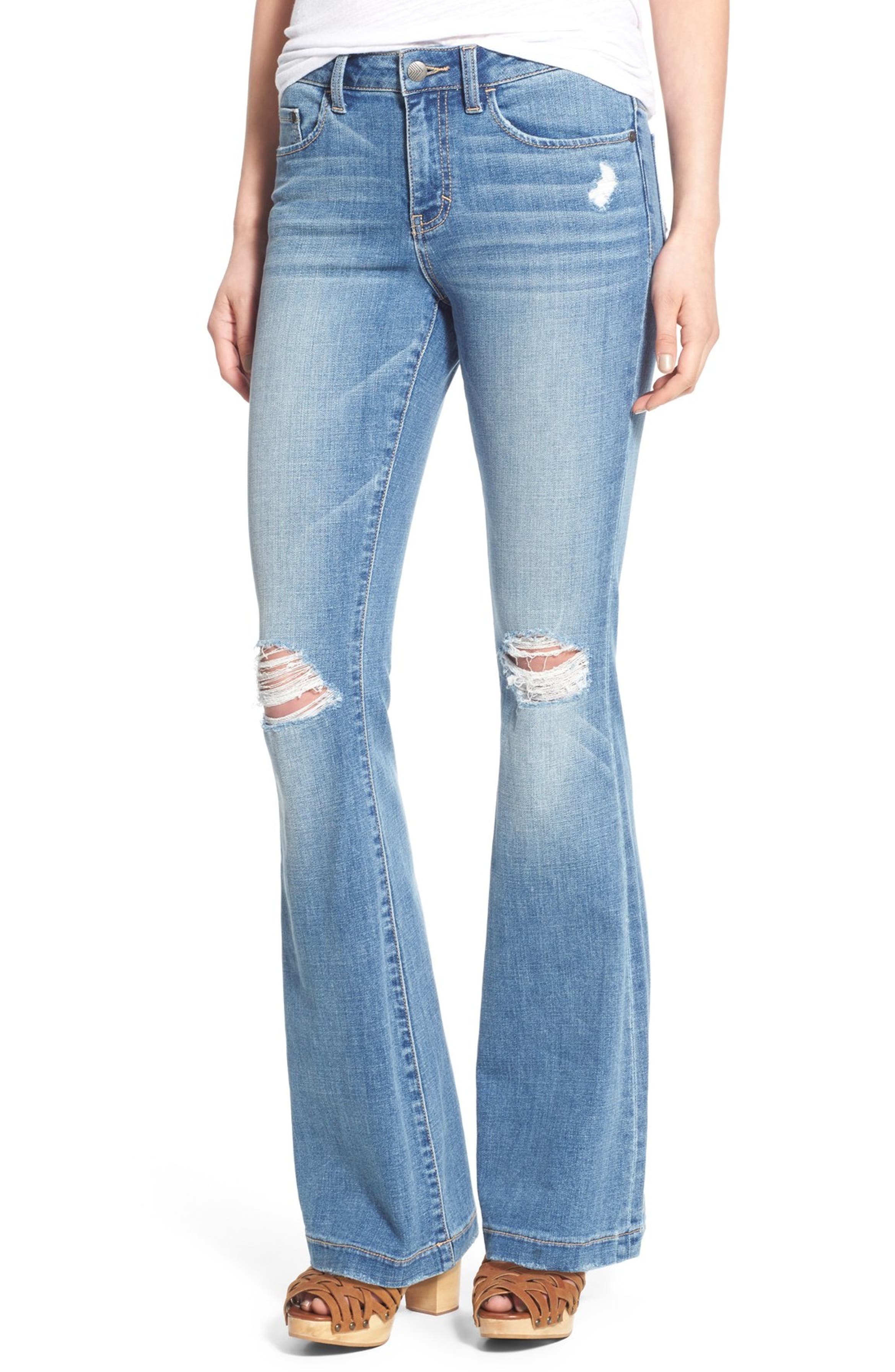 Sun & Shadow Distressed Flare Jeans (Kelly Blue) | Nordstrom