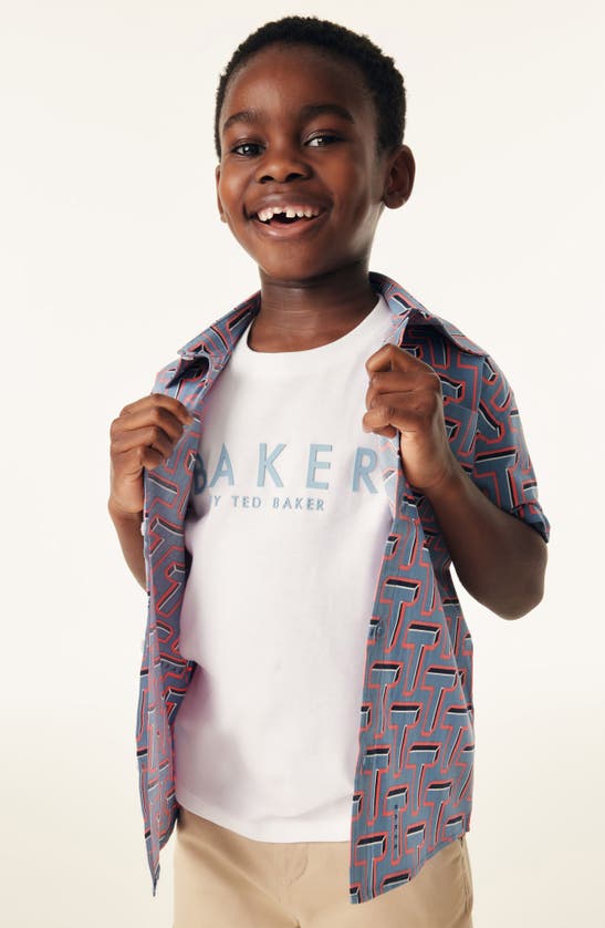 Baker By Ted Baker Kids' Cotton Graphic T-shirt & Print Short Sleeve Button-up Shirt Set In Blue