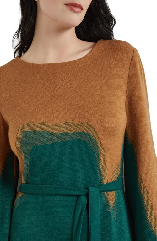 Misook Abstract Print Long Sleeve A-line Dress In Spruce Multi