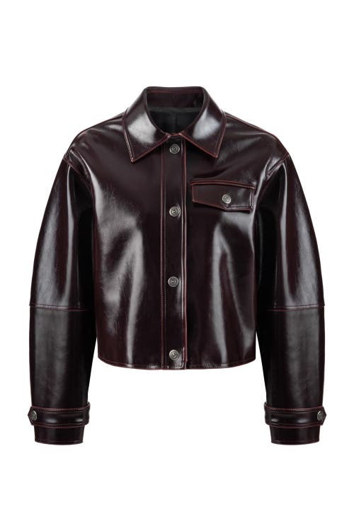 Shop Nocturne Faux Leather Cropped Jacket In Burgundy