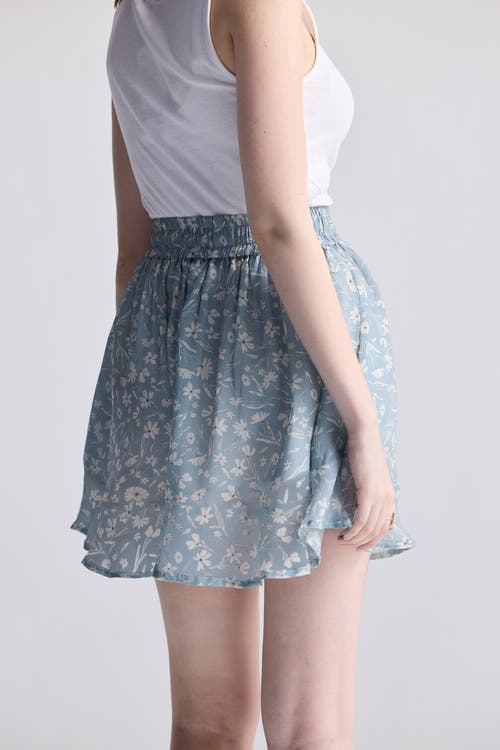 Reistor Drawstring Short Skirt In Light Blue Florals In Floral Poetry