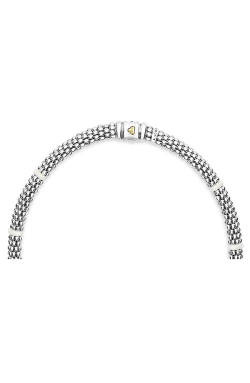 Lagos Sterling Silver And Gold White Caviar White Ceramic Diamond Link Necklace In Silver/diamond