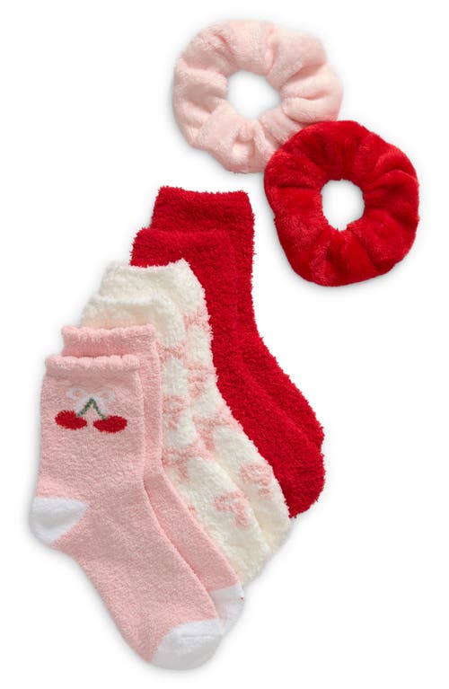 Capelli New York Kids' Cherries Assorted 3-pack Crew Socks & Scrunchies Set In Pink Combo