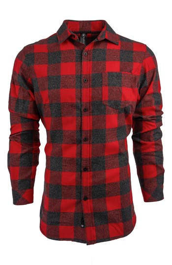 Burnside Plaid Flannel Long Sleeve Button-up Shirt In Red/heather Black