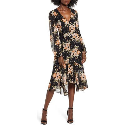 Leith Button Front Midi Dress, Black