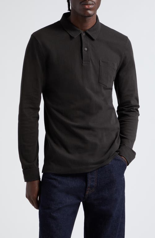 Sunspel Riviera Long Sleeve Cotton Piqué Polo Coffee at Nordstrom,