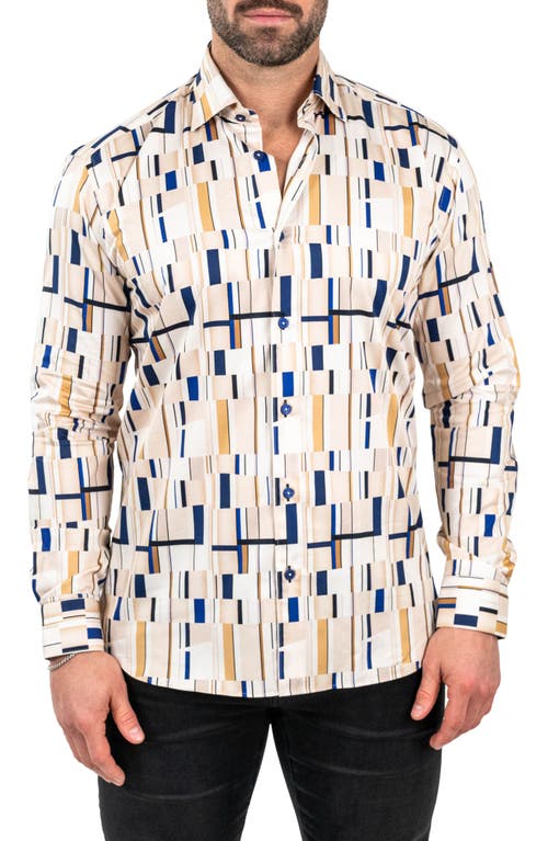 Maceoo Fibonacci Abstract Print Contemporary Fit Button-up Shirt In Brown