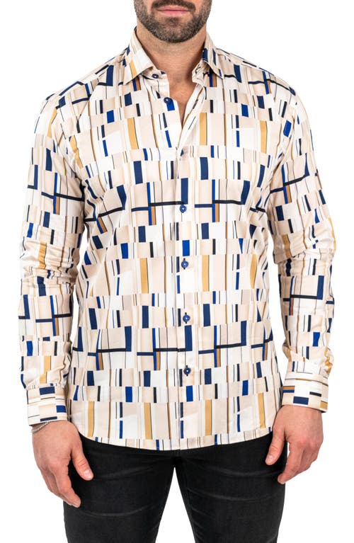 Maceoo Fibonacci Abstract Print Contemporary Fit Button-Up Shirt in Brown 