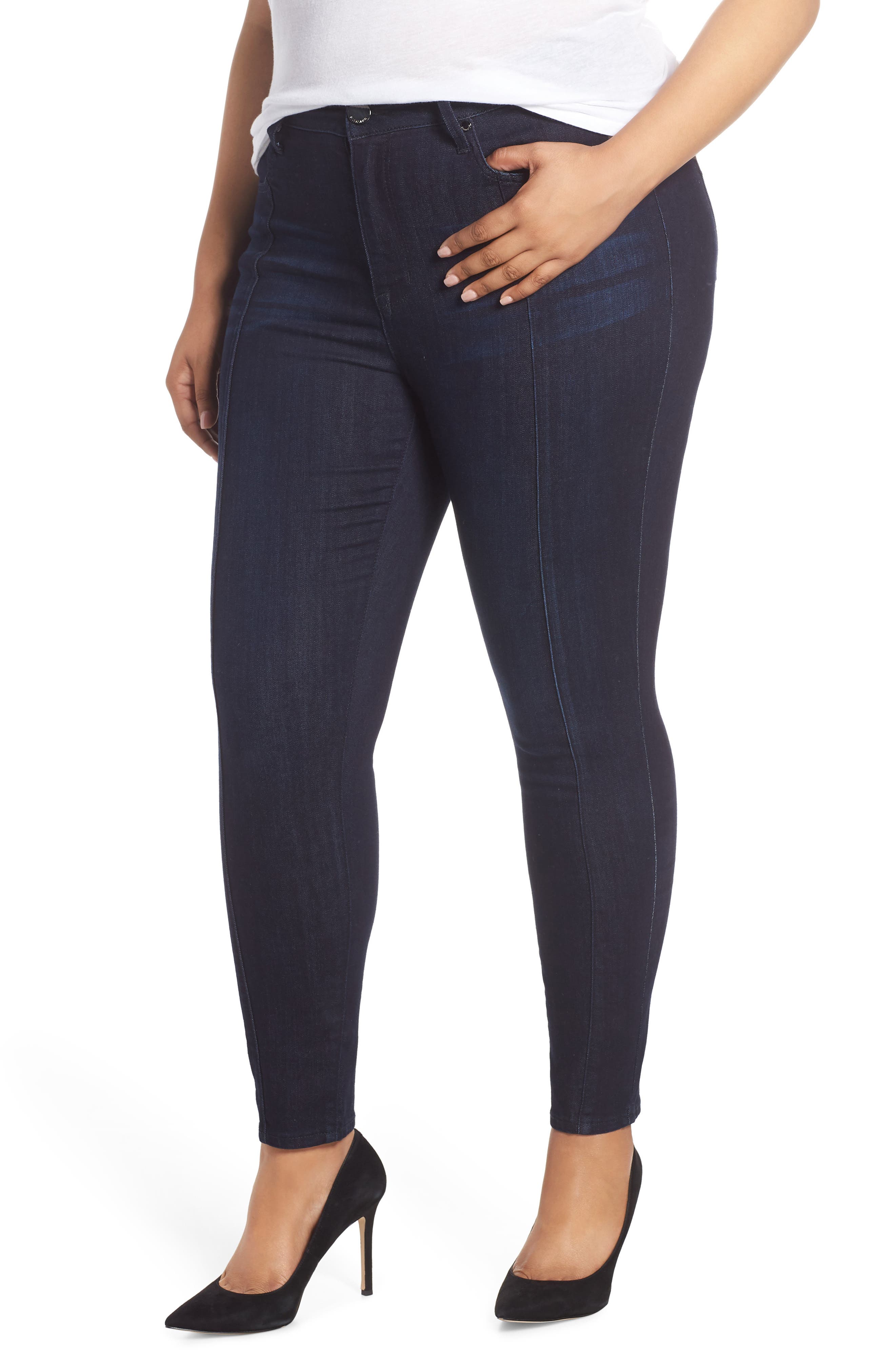 UPC 849333026734 product image for Plus Size Women's Seven7 Lace Hem Skinny Jeans, Size 20W - Blue | upcitemdb.com