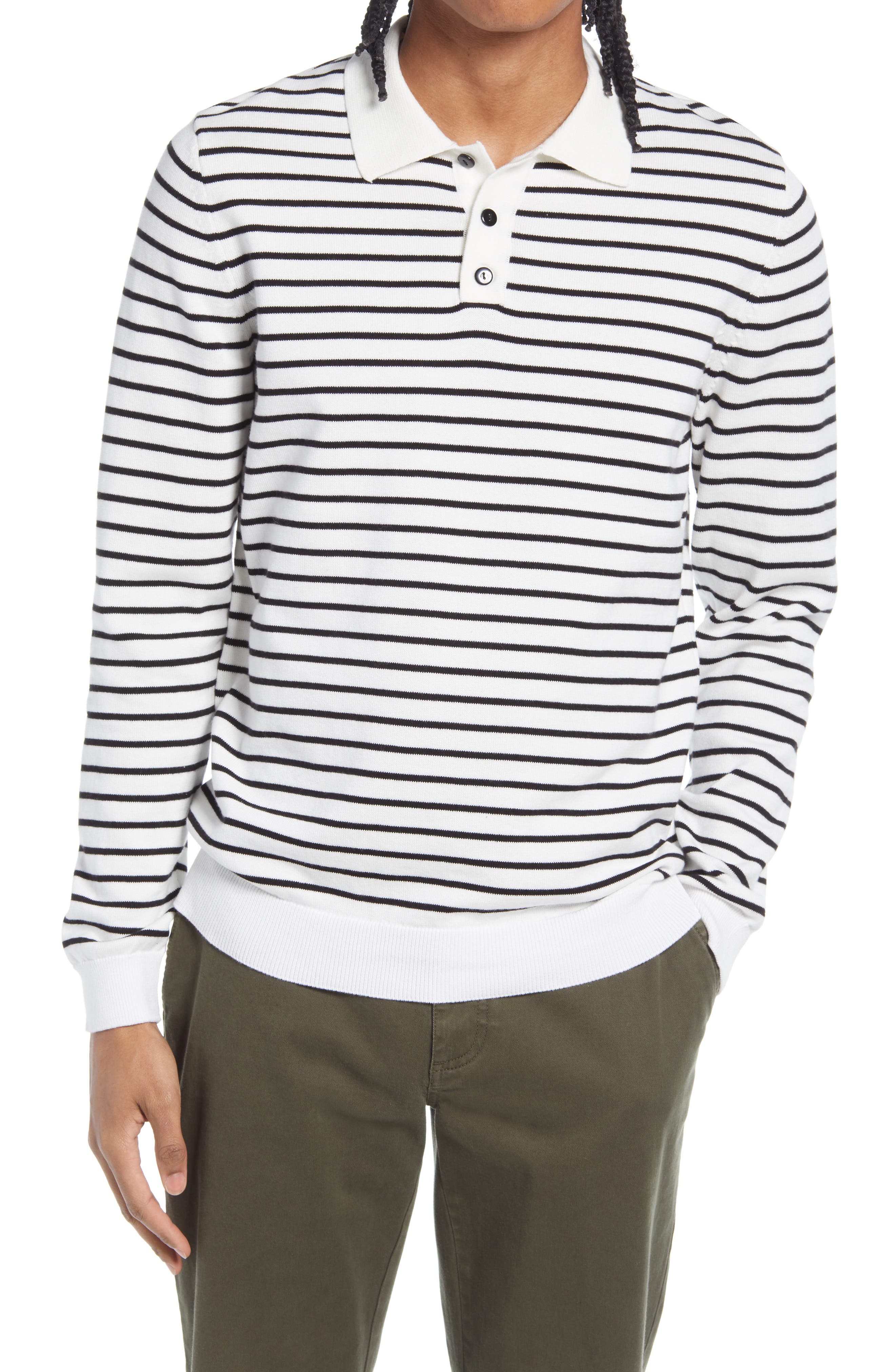 black and white striped polo long sleeve