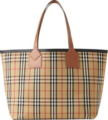 Small leather-trimmed checked cotton-canvas tote