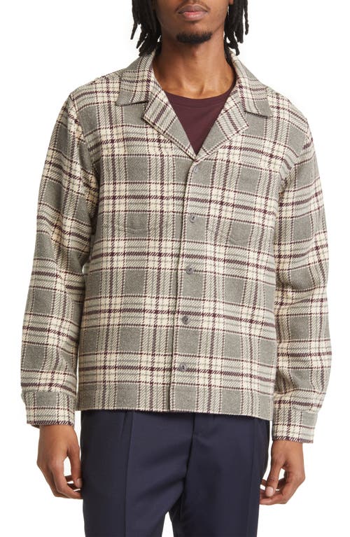 Shop Officine Generale Officine Générale Justin Textured Check Overshirt In Grey/ecru/plumwine