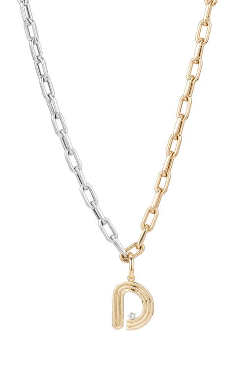 Adina Reyter Two-Tone Paper Cip Chain Diamond Initial Pendant Necklace in Yellow Gold - D at Nordstrom, Size 16