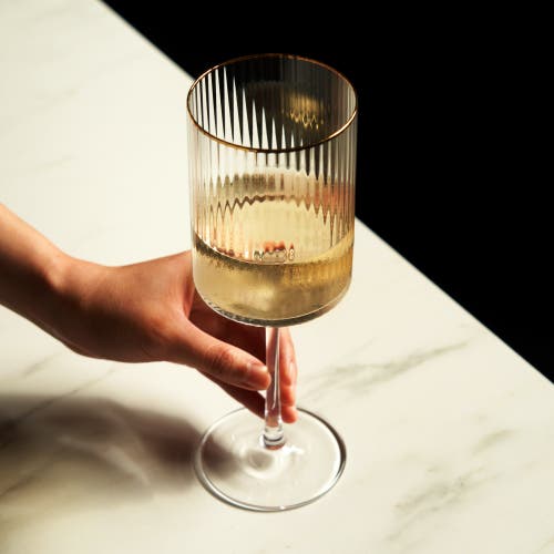 Viski Meridian Crystal Gold Rimmed Wine Glasses Set Of 2 In Clear