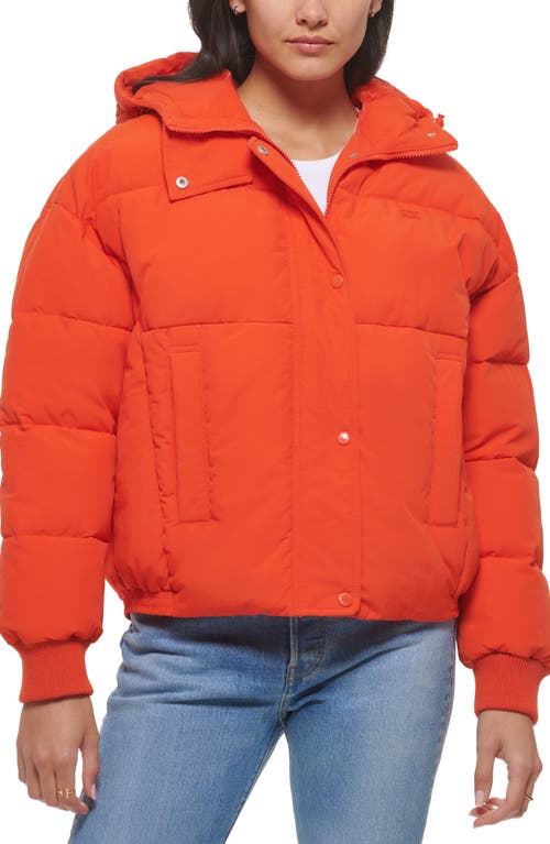 levi's Cinch Waist Hooded Puffer Jacket in Orange. Com