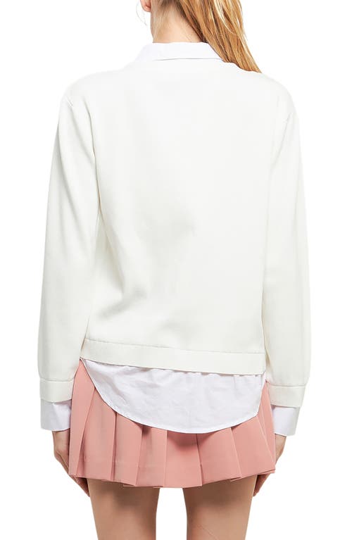 English Factory Mixed Media Layered Cardigan In Cream/white