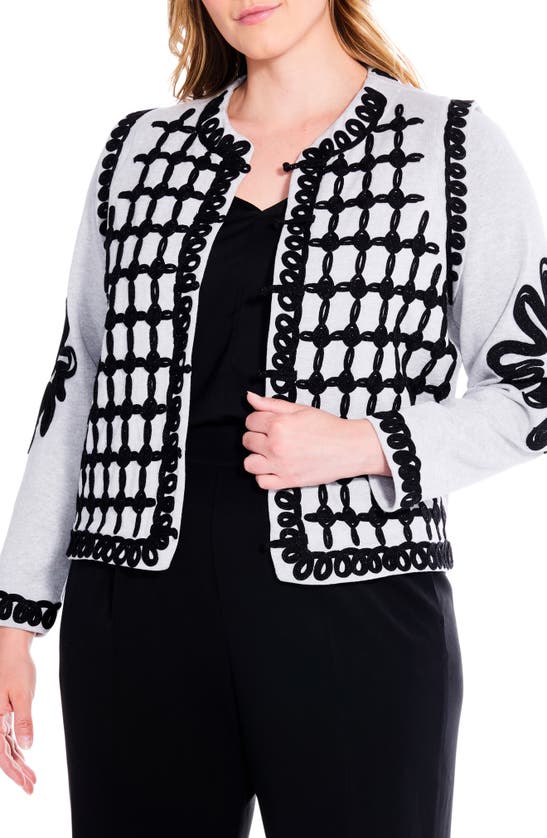 Nic + Zoe Nic+zoe Petite Romantic Soutache Knit Jacket In Grey Multi