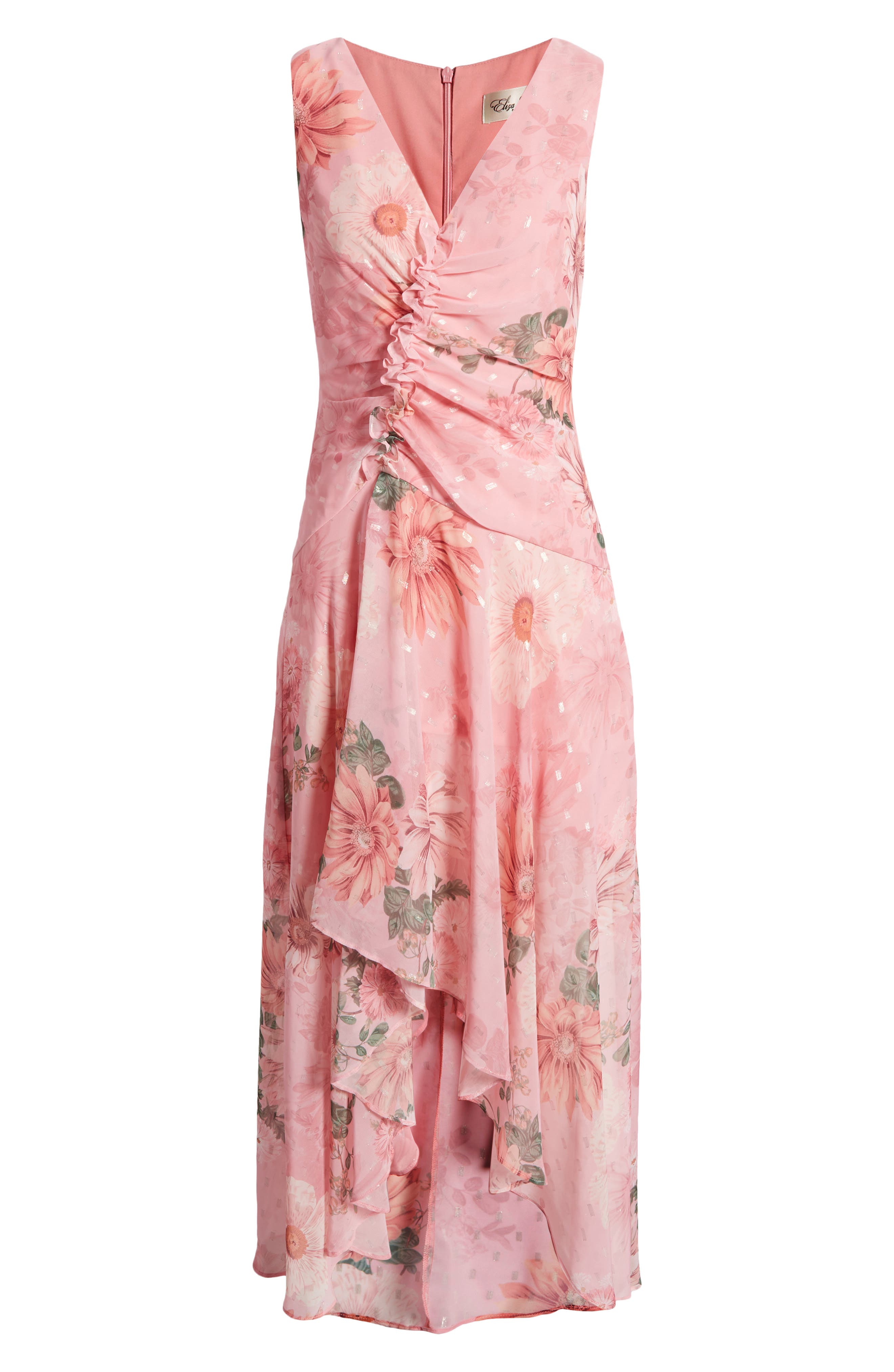 Eliza J Floral Ruched Clip Dot Chiffon Cocktail Dress | Nordstrom