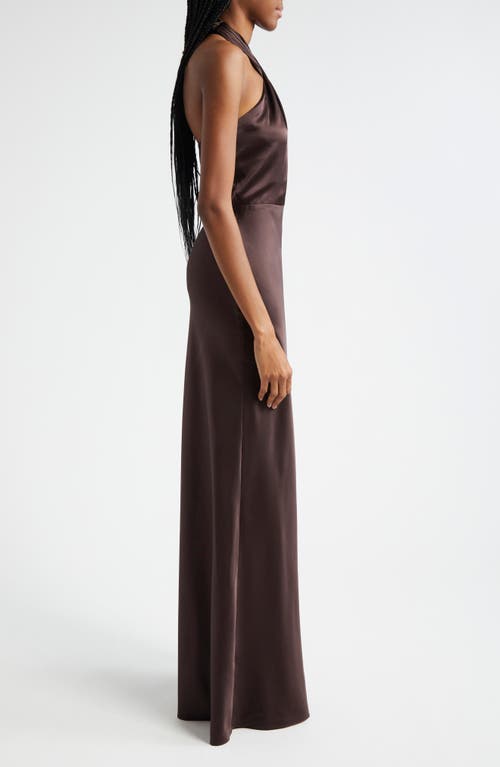 Shop Veronica Beard Alberta Halter Silk Blend Gown In Dark Chocolate