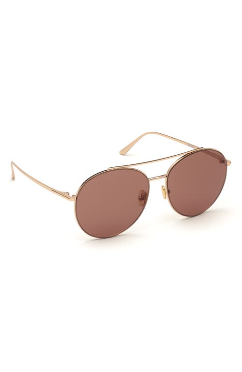 Shop Tom Ford 61mm Round Sunglasses In Shiny Rose Gold/violet