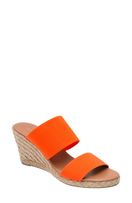Andre Assous Amalia Strappy Espadrille Wedge Slide Sandal In Neon Orange Fabric