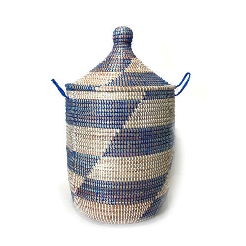 Mbare Dou Lid Storage Basket Stripe Blue Medium Storage In Blue