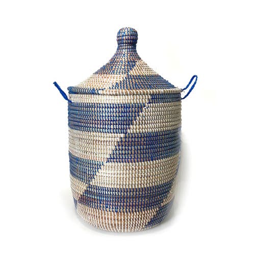 Mbare Dou Lid Storage Basket Stripe Blue Medium Storage