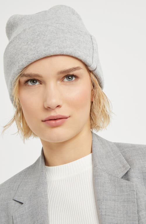 Shop Brunello Cucinelli Cashmere Rib Knit Beanie With Monili In Light Grey