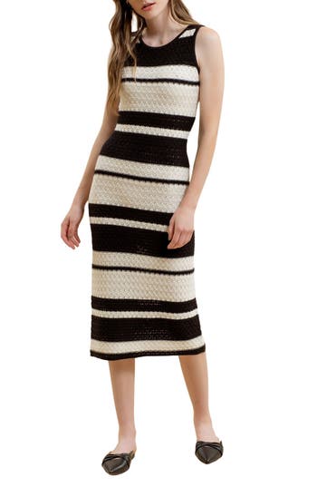 BLU PEPPER BLU PEPPER STRIPE CROCHET MIDI DRESS