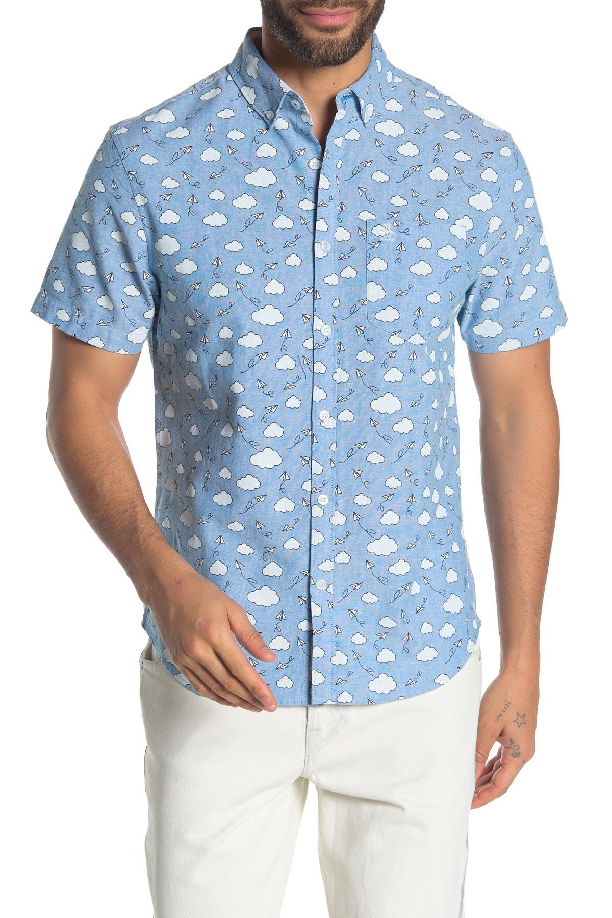 penguin print button down shirt