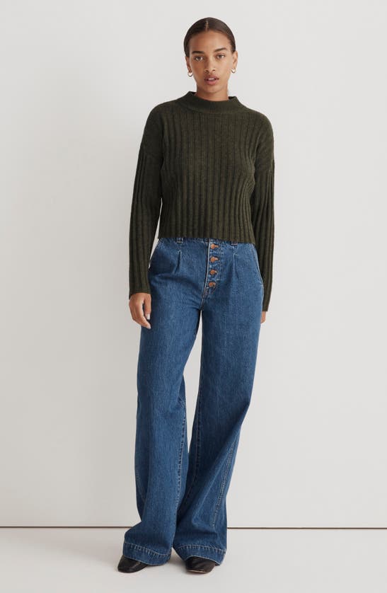 Madewell Mock Neck Crop Sweater In Heather Dark Forest