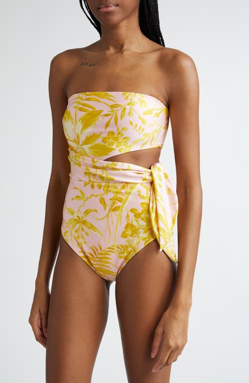 Shop Zimmermann Golden Floral Print Scarf Tie One-piece Swimsuit In Pink/gold Floral