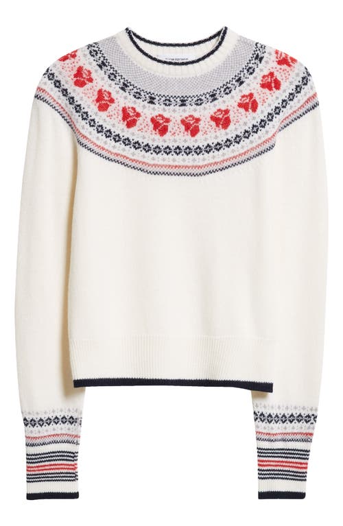 Shop Thom Browne Rose Fair Isle Wool & Mohair Blend Crewneck Sweater In White