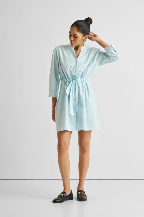 Reistor Short Tie Waist Dress In Summer Blue