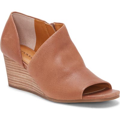 Lucky Brand Tylera Open Toe Wedge Bootie- Brown